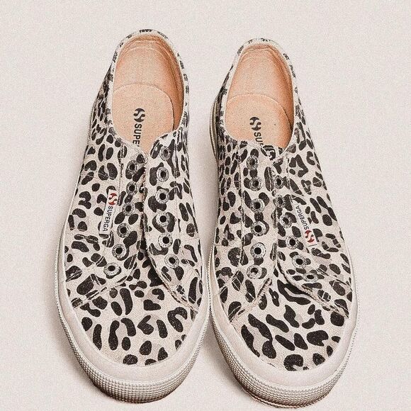 Superga leopard print canvas trainers preppy sneakers size 6.5 - Picture 1 of 7